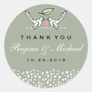 Graurosa Liebesvögel Doodle Gastgeschenk Hochzeit  Runder Aufkleber