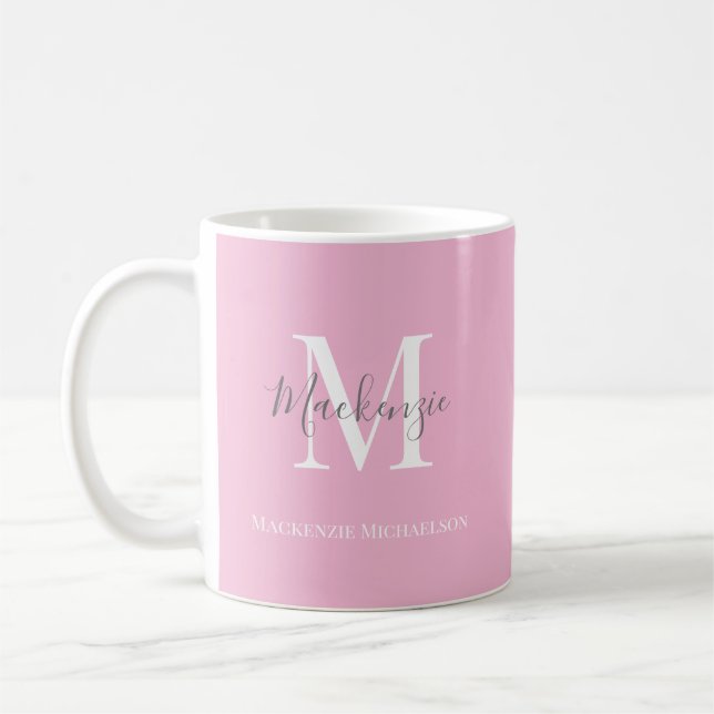 Graurosa Personalisierter Monogrammname Kaffeetasse (Links)