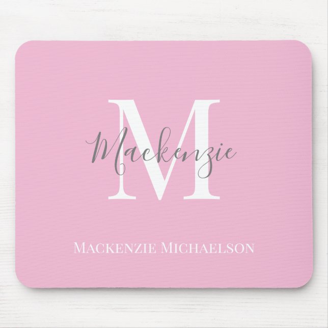 Graurosa Personalisierter Monogrammname Mousepad (Vorne)