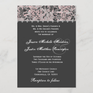 Graurosa Vintage Damask Hochzeitsvorlage Einladung