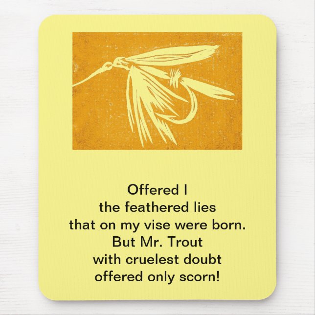 "Grausame Forelle" Originalgedicht mit Nassfliege Mousepad (Vorne)