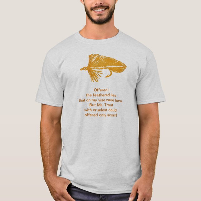 Grausames Trout Shirt mit goldenem Matuka-Streamer (Vorderseite)