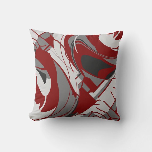 Grauschattierungen auf dunkelroten Blüten Abstrakt Kissen (Vorderseite)