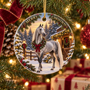 Grauschimmel American Saddlebred Frohe Weihnachten Keramik Ornament