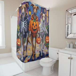 Grauschmuck-oder-Treating in Halloween-Kostümen Duschvorhang