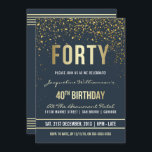 Grauschwarz | Gold Confetti 40. Geburtstag Party Einladung<br><div class="desc">Grauschwarz | Gold Confetti 40. Geburtstag Party Einladungen. Diese formelle,  elegante,  trendige,  moderne 40. Geburtstagsfeier eignet sich für Damen und Herren. Es besteht aus goldfarbenen,  klaren Linien,  stilvollem Gothic-Drehbuch im Obergeschoss und ausgeklügelten Imitaten mit Goldfolientext auf einem dunkelblauen Hintergrund mit Duschen von glitzernden,  glänzenden Goldkonfetti und Party-Raster.</div>