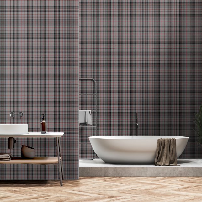 Grauschwarz Grosser Tartan Kariert Tapete (Badezimmer)
