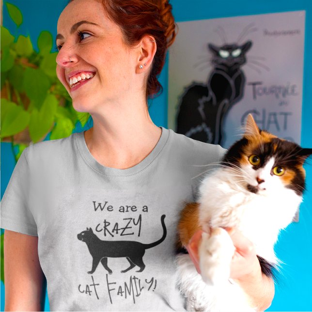 Grauschwarz Personalisiert Crazy Cat Family T-Shirt (Personalize it!)