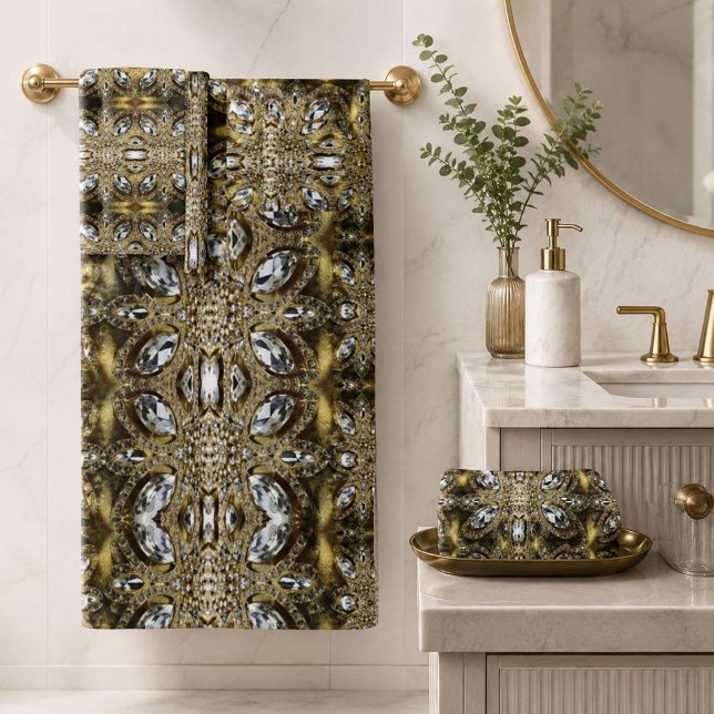 Grausilber und Schwarz-Deko-Muster Badhandtuch Set (grey silver gold and black art deco pattern bath towel set)