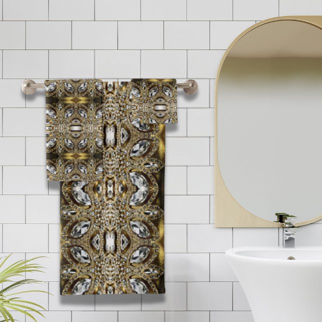 Grausilber und Schwarz-Deko-Muster Badhandtuch Set (grey silver gold and black art deco pattern bath towel set)