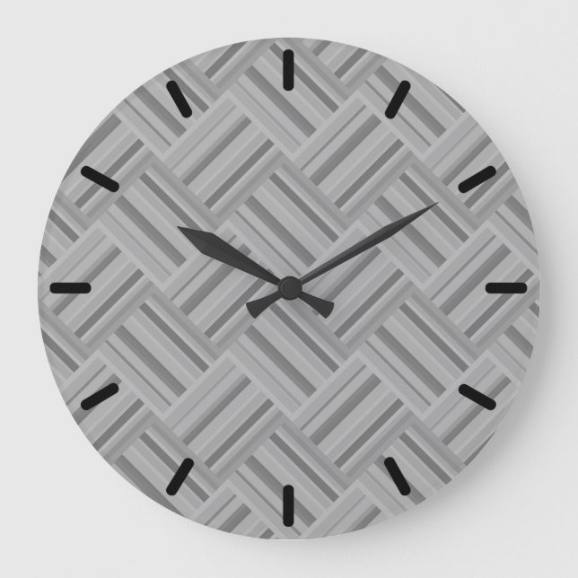 Graustreifen diagonales Webmuster Große Wanduhr (Vorderseite)