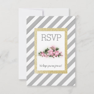 Graustreifen mit floraler Goldkarte des Glitzer RSVP Karte