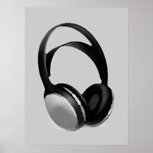 Graustufen Headphone Pop Art Poster Print