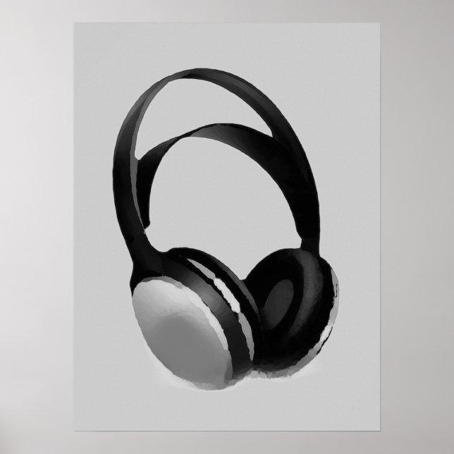 Graustufen Headphone Pop Art Poster Print (Vorne)
