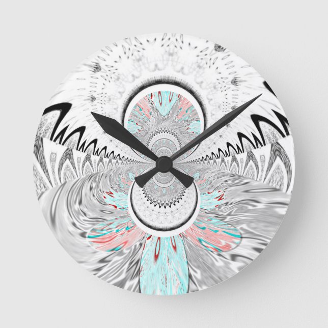 Graustufen Kaleidoskop Art Print Runde Wanduhr (Vorderseite)