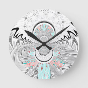 Graustufen-Kaleidoskop-Kunstprint Runde Wanduhr