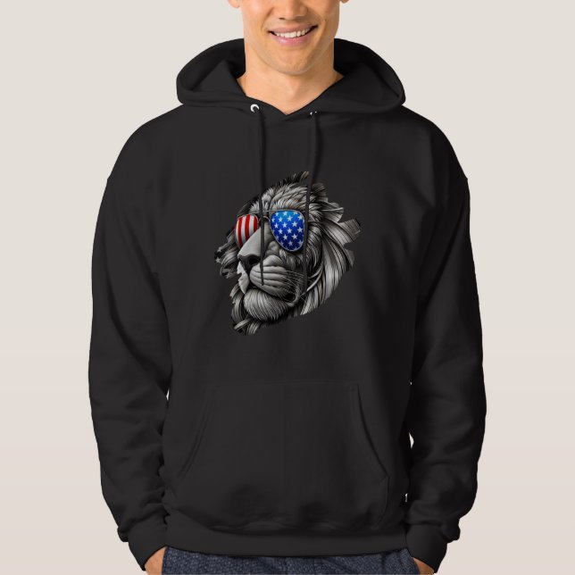 Graustufen Lion Art mit amerikanischer Flag Sonnen Hoodie (Vorderseite)