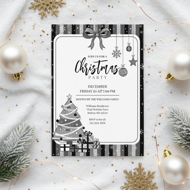 Graustufen-Moderne-Weihnachtsbaum-Einladung Einladung (Minimalist Christmas Design)