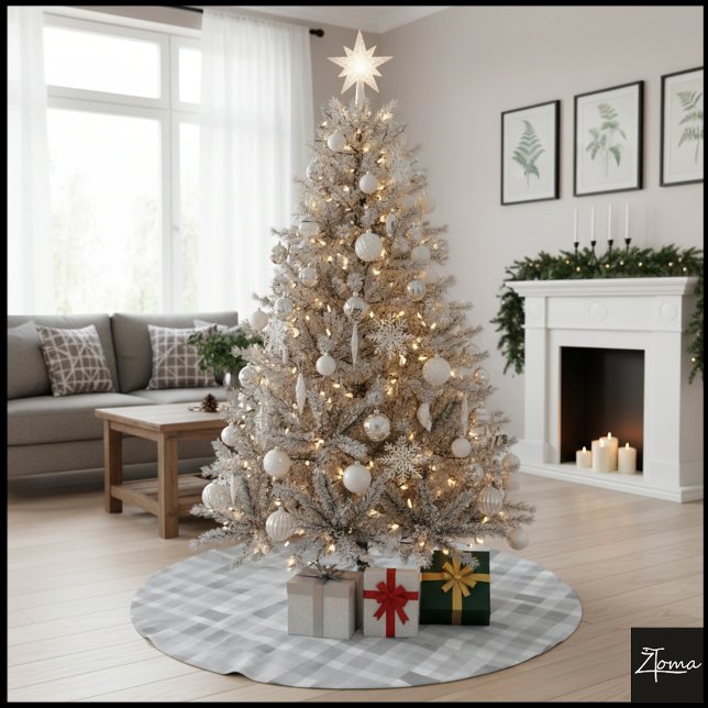 Graustufen-Pixel-Karostoff-Digitale-Statik-Textur Polyester Weihnachtsbaumdecke (Von Creator hochgeladen)