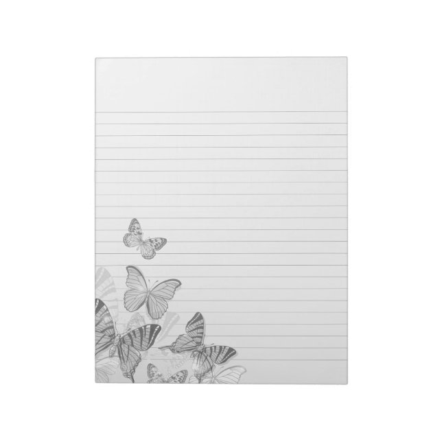 Graustufen-Schmetterlinge Lined Notes Paper Notepa Notizblock (Rotiert)