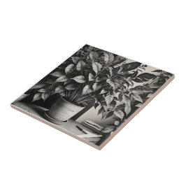 Graustufen-Topf-Pflanze mit riesigen Blätter Fliese