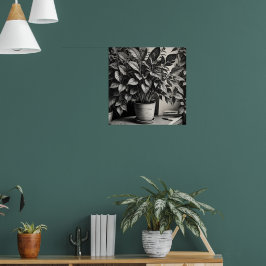 Graustufen-Topf-Pflanze mit riesigen Blätter Poster