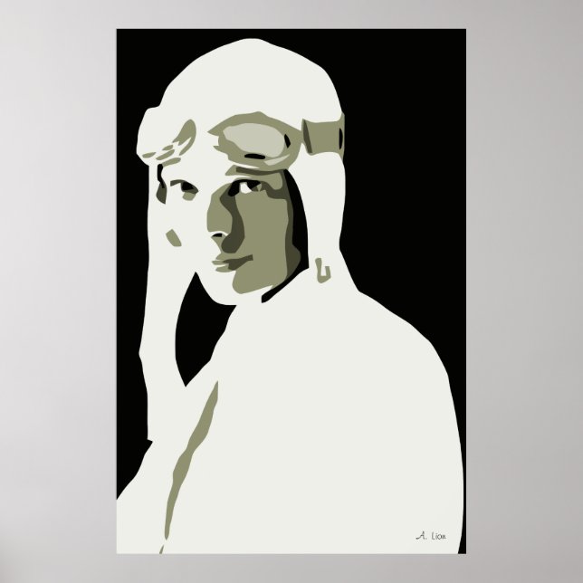 Graustufen-Vektorart Amelia Earhart Poster (Vorne)