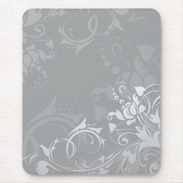 Graustufen Wirbel modernes Blumendesign Mousepad (Vorne)