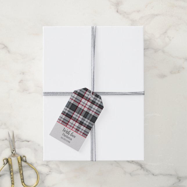 Grautexturierte Tartan kariert Geschenkanhänger (Mit Garn)