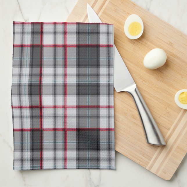 Grautexturierte Tartan kariert Geschirrtuch (Viertel Falte)