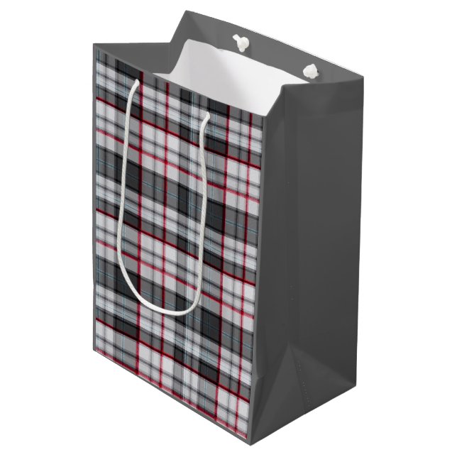Grautexturierte Tartan kariert Mittlere Geschenktüte (Vorderseite Schrägansicht)