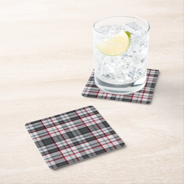 Grautexturierte Tartan kariert Rechteckiger Pappuntersetzer (Vor Ort)