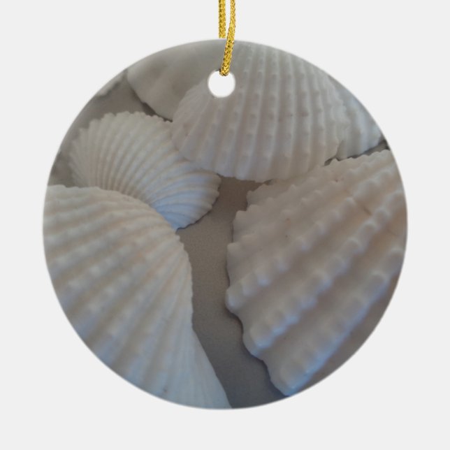 Grauweiß, Muscheln, Sea Muschel Summer Beach Liebe Keramikornament (Vorne)
