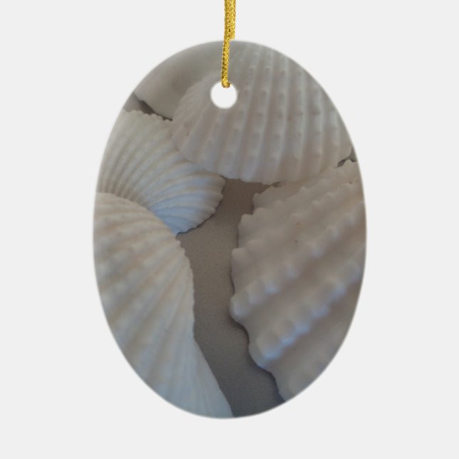 Grauweiß, Muscheln, Sea Muschel Summer Beach Liebe Keramikornament (Vorne)