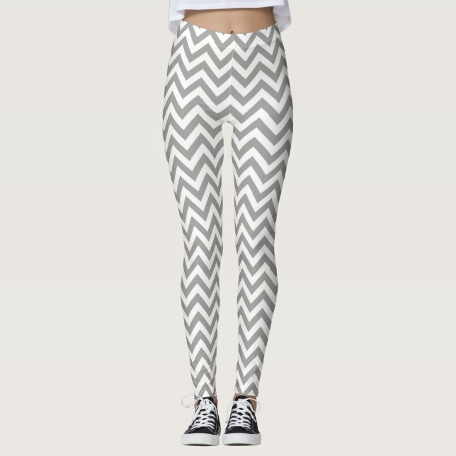 Grauweiß Zickzack Leggings (Vorderseite)