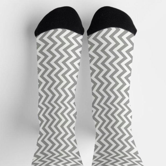 Grauweiß Zickzack Socken (Oben)