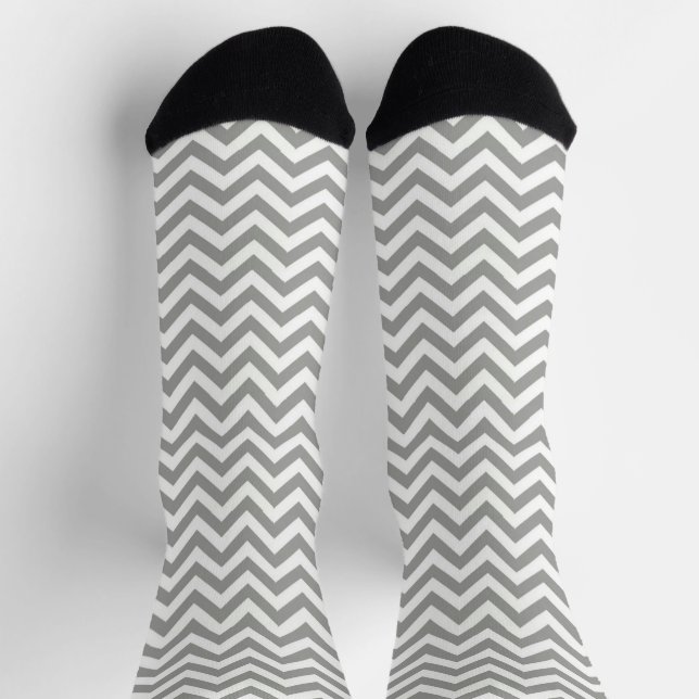 Grauweiß Zickzack Socken (Oben)
