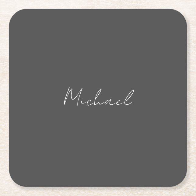Grauweiße Handschrift Minimalistisch Ihren Namen Rechteckiger Pappuntersetzer (Vorderseite)