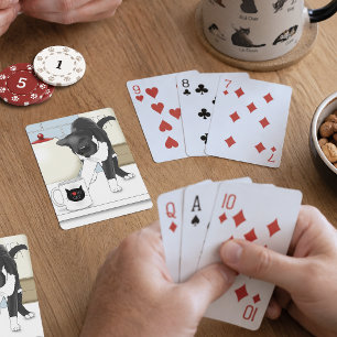Grauweiße Katze Lustiger Teebecher Küche Spielkarten