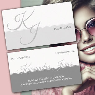 Grauweiße Minimalistische Handschrifteninitials fü Visitenkarte