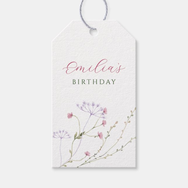 Grauweiße Wildblumen Aquarell Geschenkanhänger (Vorderseite)