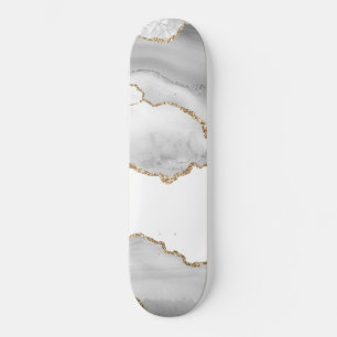Grauweißer Marmor Achat verfeinerter goldener Glit Skateboard