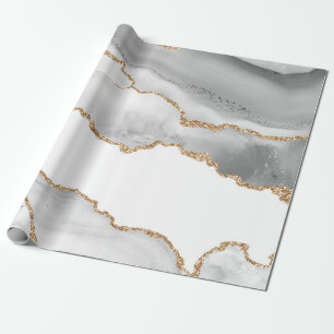 Grauweißer Marmorachat Verfeinerter Goldglitter Geschenkpapier