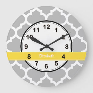 Grauweißer Marokkaner #5 Ananas Monogramm Große Wanduhr