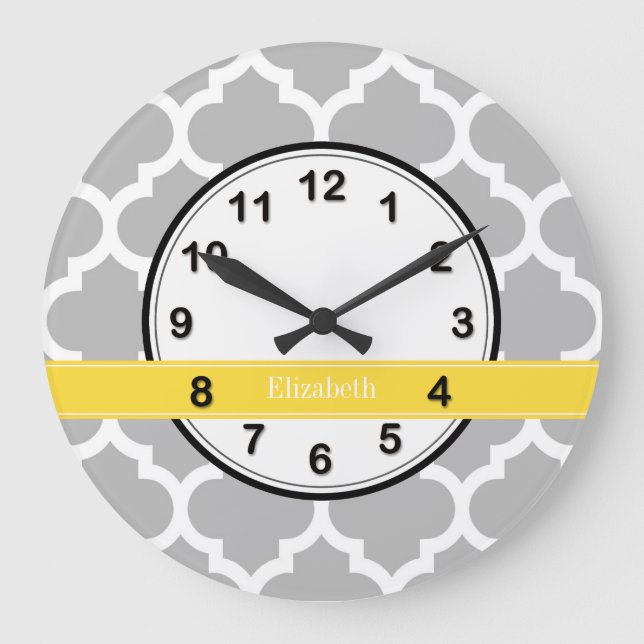 Grauweißer Marokkaner #5 Ananas Monogramm Große Wanduhr (Vorderseite)