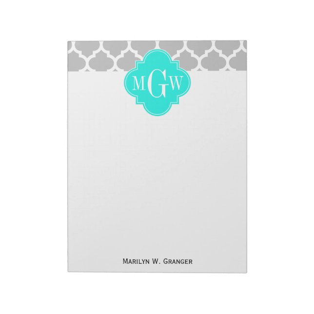 Grauweißer Marokkaner #5 Brt Aqua 3 Initialmonogra Notizblock (Rotiert)