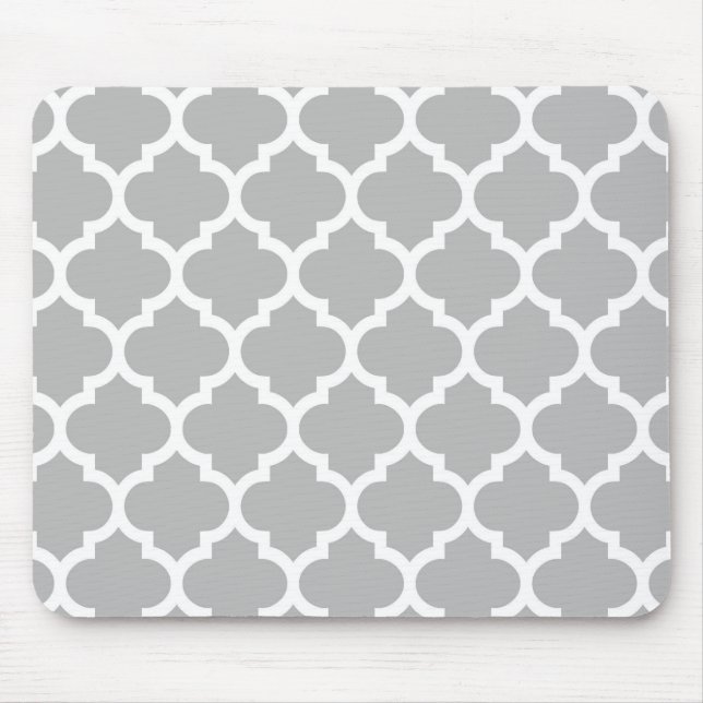 Grauweißes marokkanisches Quatrefolienmuster #5 Mousepad (Vorne)