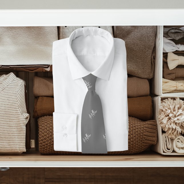 Grauweißes Namensmuster Modernes Skript Krawatte (Von Creator hochgeladen)