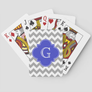 Grauweißes Zickzack Cobalt Blue Quatrefolienmonogr Spielkarten