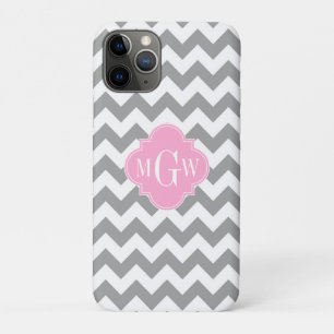 Grauweißes Zickzack rosa Quatrefolie 3 Monogramm Case-Mate iPhone Hülle